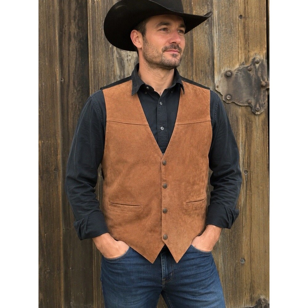 Scully Vest Mens XL Brown Suede Leather Western Cowboy Waistcoat Brass Button